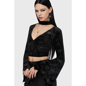 Killstar Yours Cruelly bat long sleeve crop top from Elvira collection
